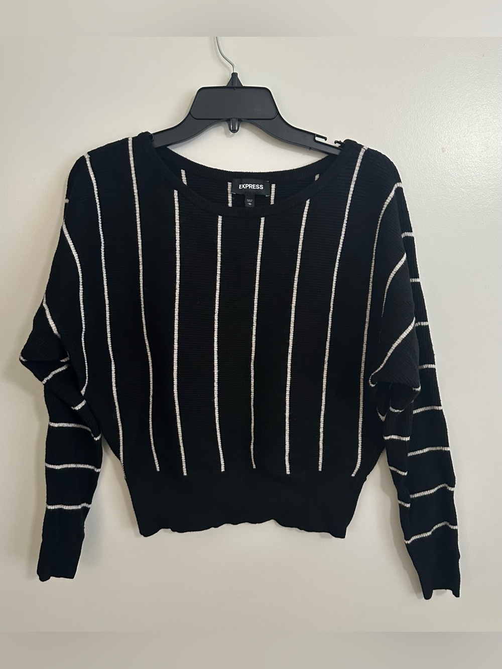 Express Black Sweater with White Vertical Stripes
